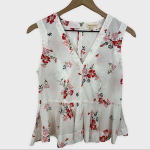 Rebecca Taylor White Floral Print Cotton Peplum Top